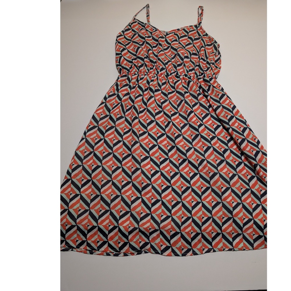 Tulle Womens Geometric Print Sun Dress Coral Navy Mint IK6988 Size Small